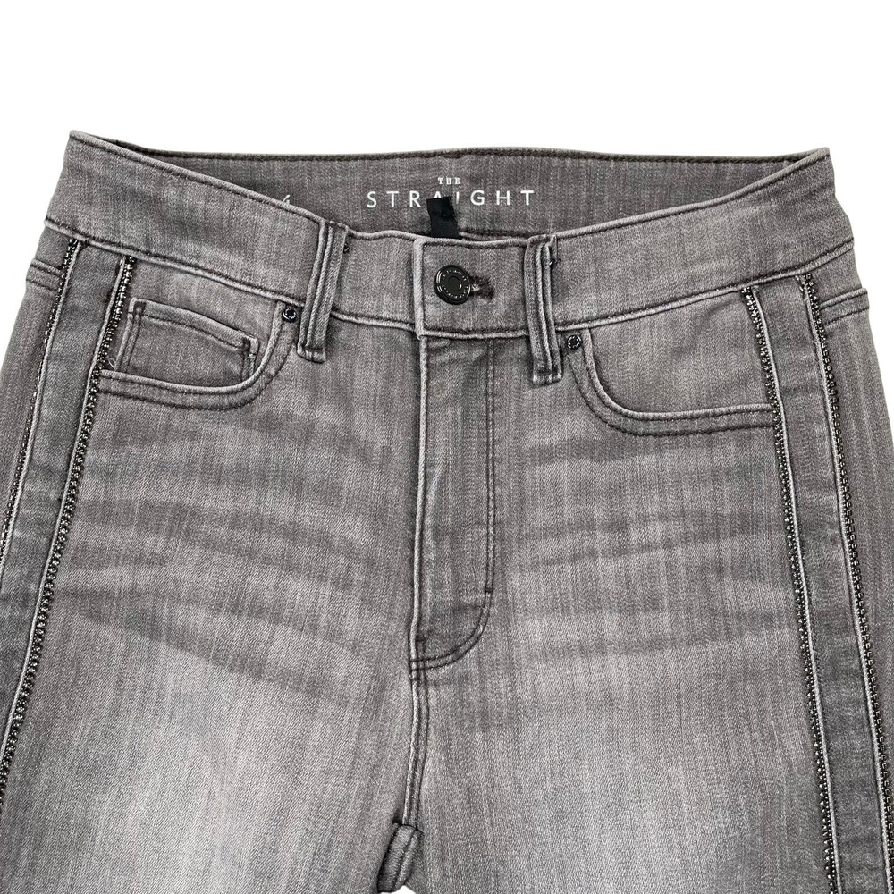 WHBM Jeans 4 The Straight Gray Rhinestone 10" High Rise‎ Ankle Embellished Chic